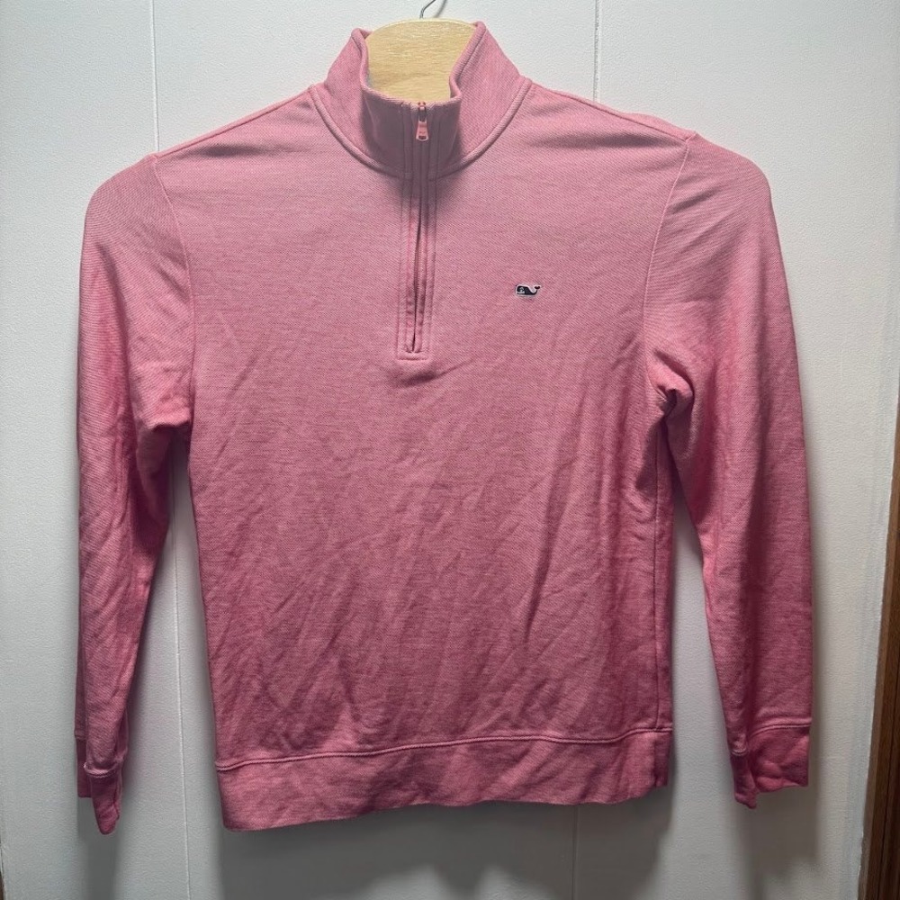 Vineyard Vines Mens Pink 100% Pima Cotton Pique Quarter Zip Pullover Sweater S